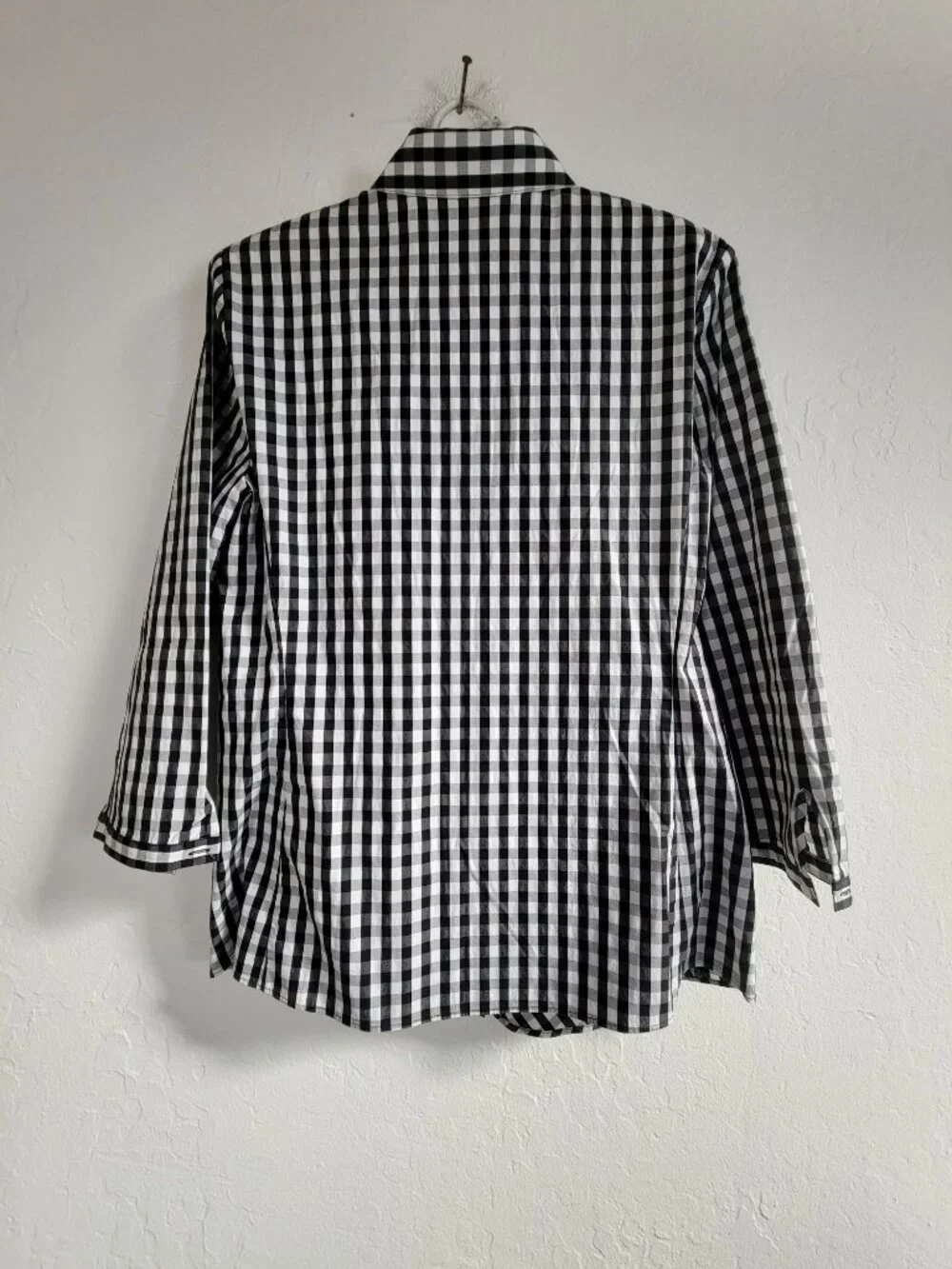 Lafayette 148 Women's Leigh Gingham 3/4 Sleeve Button Up Shirt Black/White 8 - Picture 2 of 8
